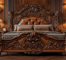 100% Teak Wood Hand-Carved Luxury Bed